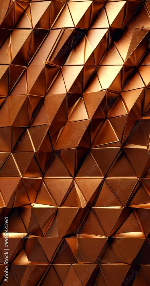 Poster a close-up view textured surface composed of numerous triangular shapes in varying shades of brown, creating a visually striking and intricate pattern
