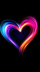 Bright neon heart with colorful light streaks