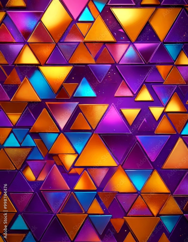 Aufkleber a vibrant and abstract pattern of overlapping triangles in various shades of orange, yellow, and purple, creating a visually striking and dynamic composition