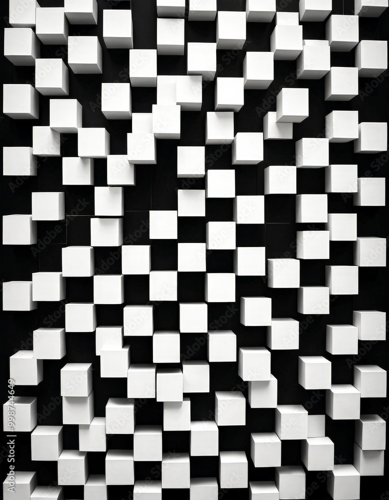 Poster A pattern of white cubes arranged in a grid-like pattern against a black background