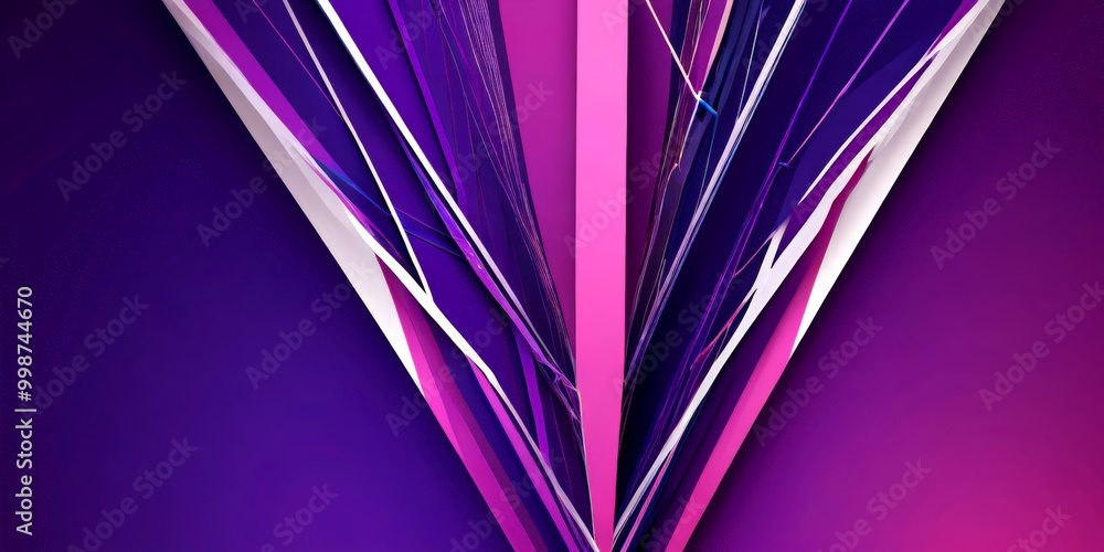 Poster a vibrant abstract composition of intersecting lines and curves in shades of purple and pink, creating a dynamic and visually striking effect