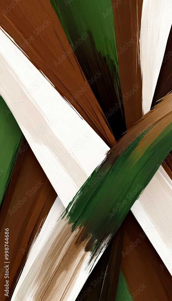 Aufkleber an abstract composition featuring intersecting lines in various shades of brown, white, and green, creating a dynamic and visually striking pattern