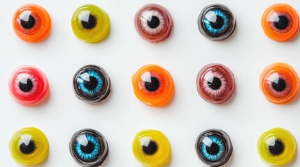 Colorful candy eyes for Halloween celebration on white background