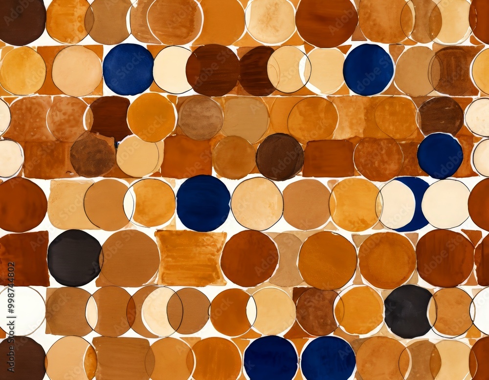 Aufkleber a repeating pattern of circles and squares, with the circles varying in size and color, and the squares being of different shapes and sizes