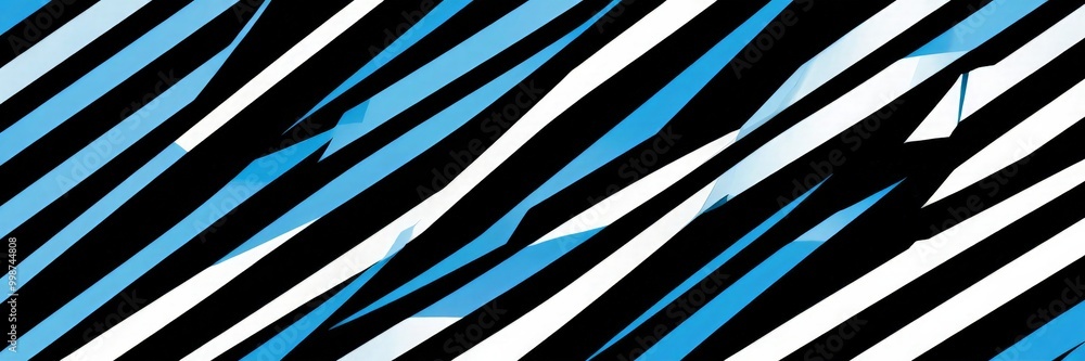 Poster a striking abstract pattern composed of diagonal lines in various shades of blue and black, creating a dynamic and visually captivating design