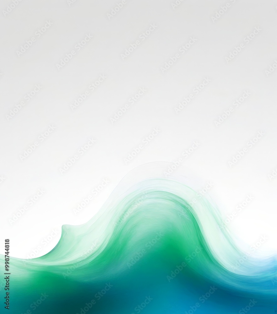Poster a serene, abstract representation wave, with a gradient of blue and green colors The wave is depicted in a flowing, wavy motion, creating a sense of movement