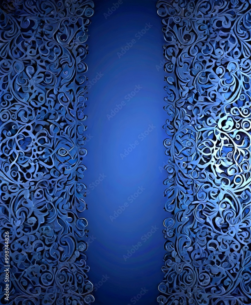 Leinwandbilder a dark blue background with a repeating pattern of intricate swirls and curves on either side centra