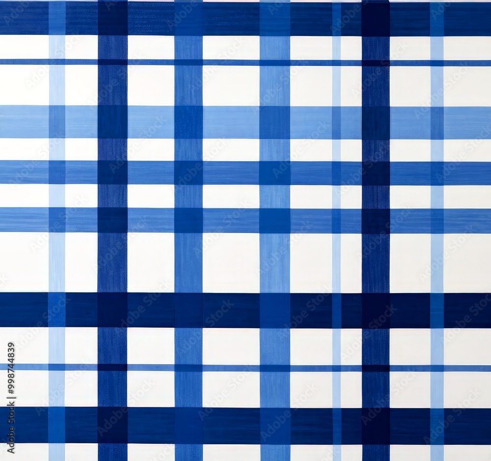 Poster a close-up view blue and white checkered pattern, with the lines and squares arranged in a grid-like fashion