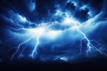 Fototapeta premium generated illustration of dramatic scene of lightning illuminating the dark blue sky,