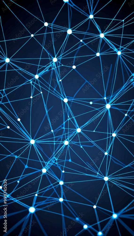 Poster a complex network of interconnected lines and dots, creating a visually striking abstract pattern The lines and dots are arranged in a grid-like