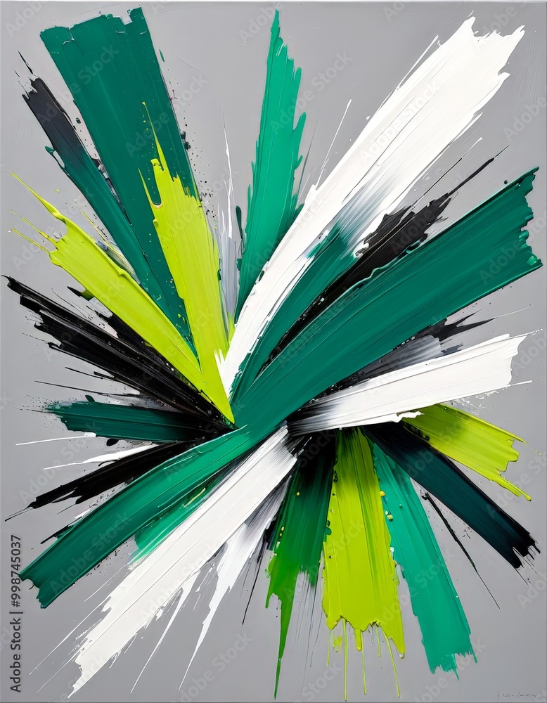 Leinwandbilder an abstract painting with a vibrant color palette of green, white, and black the painting is compose