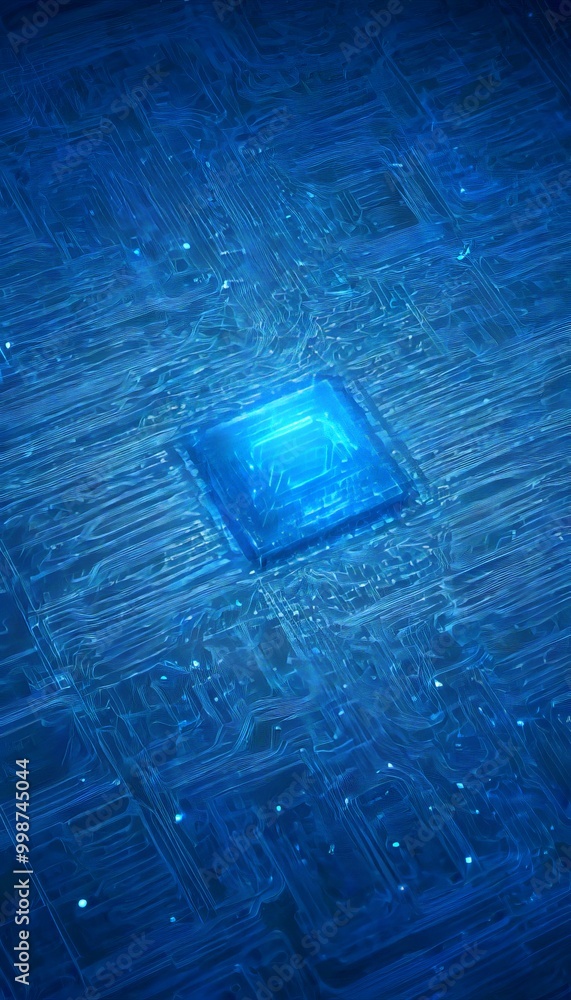 Leinwandbilder a detailed view circuit board, with a central square chip surrounded by a complex network of interconnected lines and traces The background is a