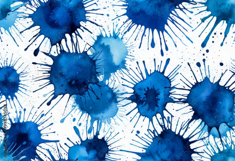 Leinwandbilder a repeating pattern of blue watercolor splatters against a white background the splatters vary in si