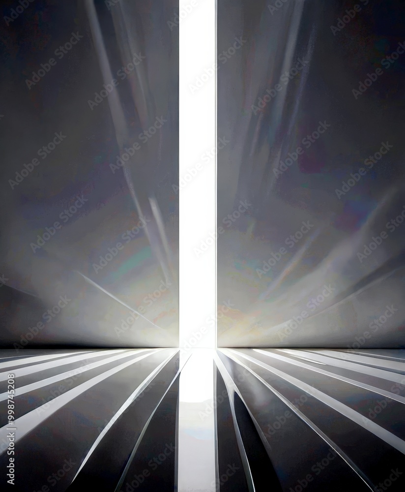 Poster A minimalist, abstract featuring a vertical white line cutting through a white background, creating a sense of depth and perspective