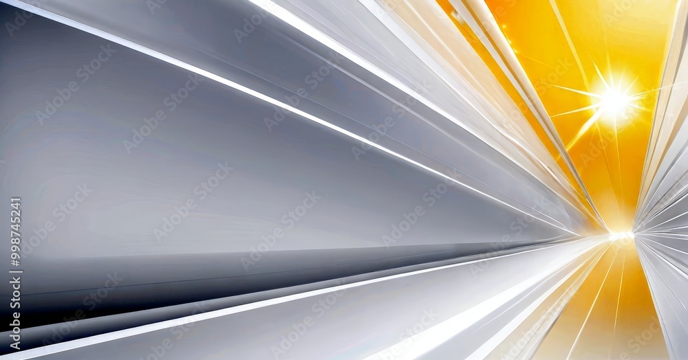 Poster a vibrant abstract composition with a dynamic interplay of light and shadow, creating a sense of depth and movement. The dominant colors are white and yellow, with the white