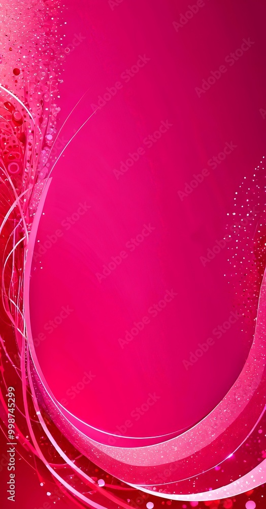 Poster a vibrant pink background with a curved, wave-like design on the left side and a scattered pattern of small white dots on the right side