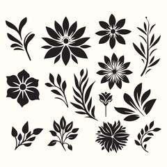 Fototapeta premium Seamless black and white floral pattern with decorative vintage flower and leaf elements, perfect for textile design or as a natural spring vector background