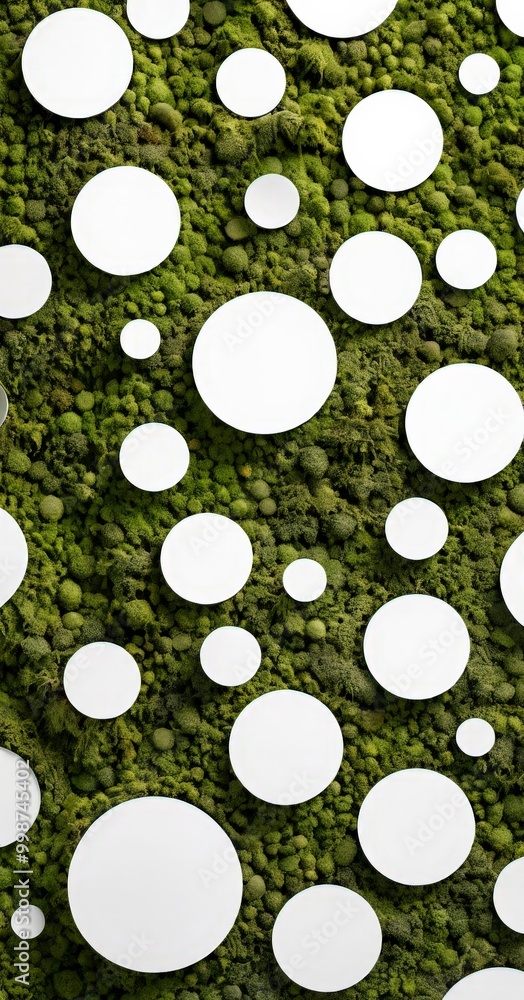 Aufkleber a close-up view mossy surface with white circles scattered across it, creating a visually striking pattern