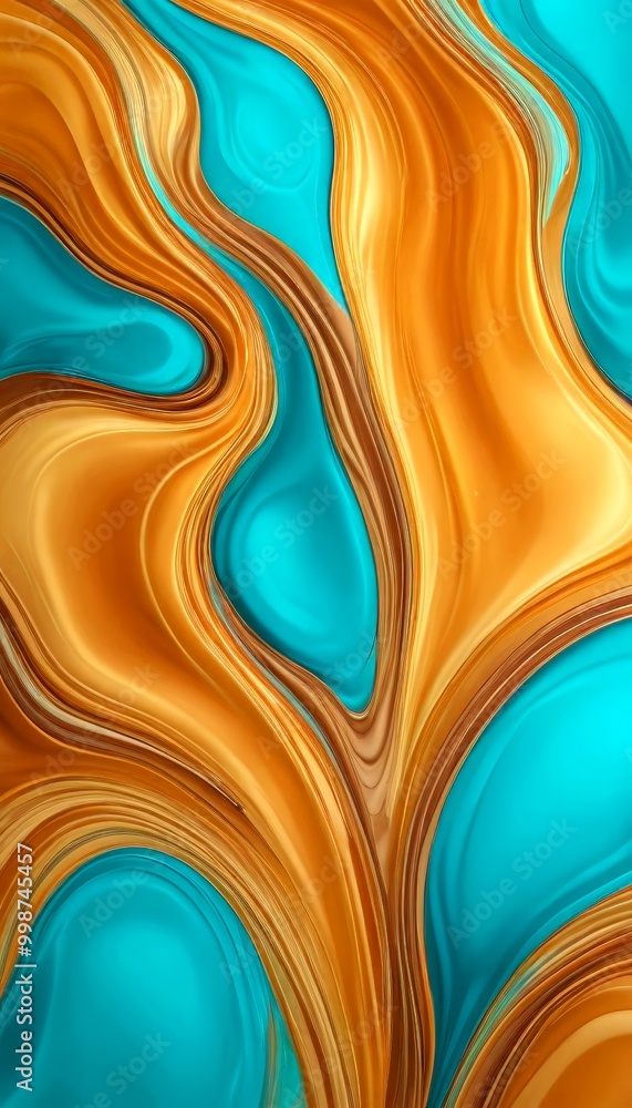 Aufkleber a vibrant abstract pattern with swirling lines and shapes in shades of orange, blue, and brown, creating a dynamic and visually striking composition