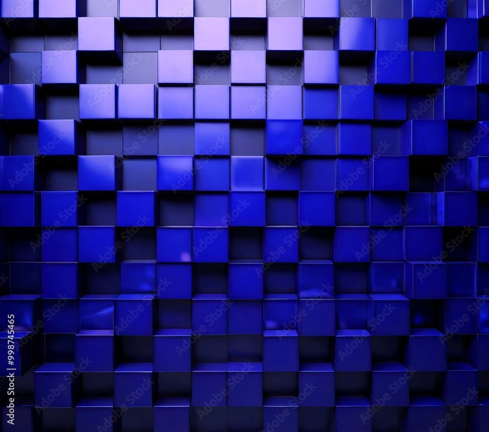 Aufkleber A blue cube grid pattern, with the cubes varying in size and the background color transitioning from dark blue to lighter blue
