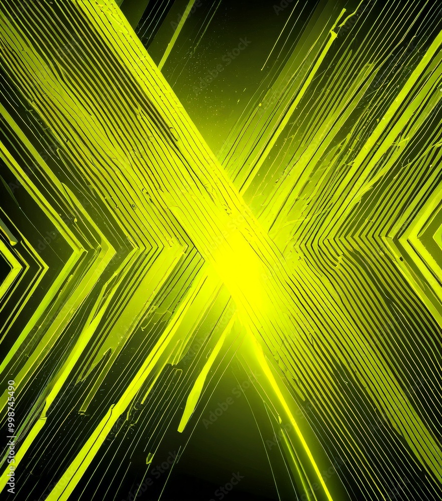 Aufkleber a striking abstract composition of intersecting lines and curves in a vibrant yellow and black color scheme, creating a dynamic and visually captivating effect
