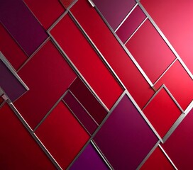 a close-up view geometric pattern composed of intersecting lines and rectangles in various shades of red and purple