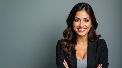 Vibrant Professional Business Portrait of Confident Woman in Corporate and Leadership Role | Smiling, Empowered, and Successful Female Executive in Office Setting