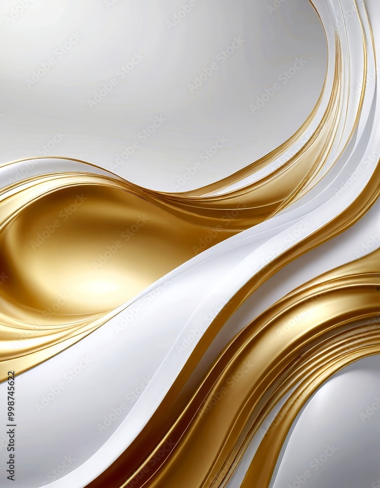 Aufkleber a dynamic abstract composition of gold and white waves, with a gradient effect transitioning from white to gold, creating a sense of movement and fluidity