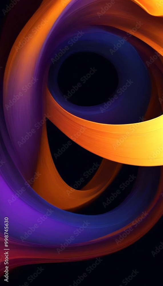 Fototapete a dynamic abstract composition of overlapping curved lines in various shades of orange, purple, and 