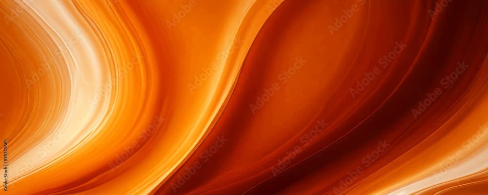 Poster a vibrant abstract pattern composed of curved lines in shades of orange and brown, creating a dynami