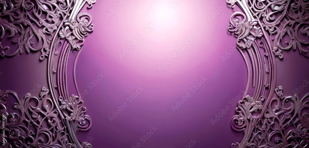 Poster a purple background with an ornate, decorative frame on the left and a blank space on the right