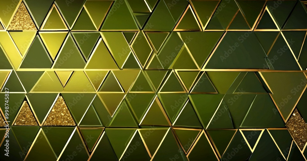 Poster a repeating pattern of green triangles with gold accents, creating a visually striking and geometric design