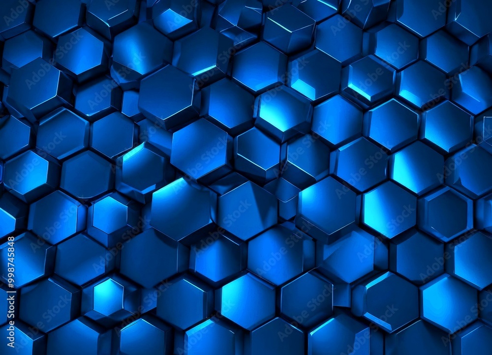 Poster a repeating pattern of blue hexagonal shapes, creating a visually striking and geometric design.