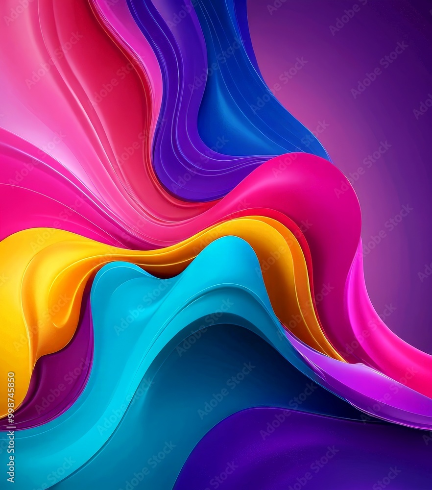 Poster a vibrant abstract composition of fluid, multicolored shapes and lines, creating a dynamic and visually striking scene