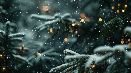 A tree covered in snow with lights on it