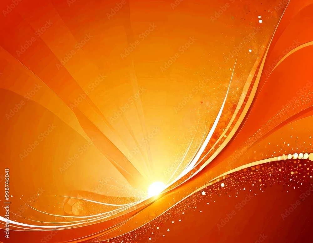 Poster a vibrant abstract background with a sunburst pattern, radiating warm orange and yellow hues The sunburst is composed of curved lines and rays, creating a dynamic and