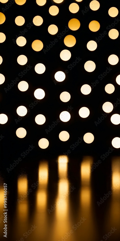 Poster A close-up view pattern of small, round lights in various shades of yellow and white, creating a warm, glowing effect against a dark background