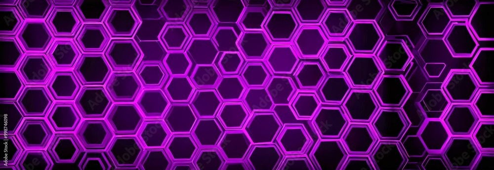 Poster a repeating pattern of hexagonal shapes in shades of purple and black, creating a visually striking and geometric design
