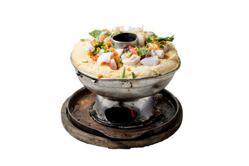 Steamed eggs with shrimp and vegetables