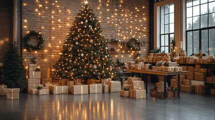 A Beautifully Decorated Christmas Tree Surrounded by Wrapped Gifts in a Cozy Festive Space