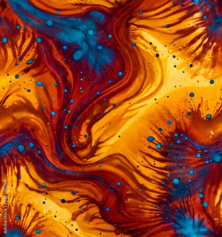 Aufkleber a vibrant abstract pattern with swirling, multicolored shapes and splatters of paint, creating a dynamic and visually striking composition