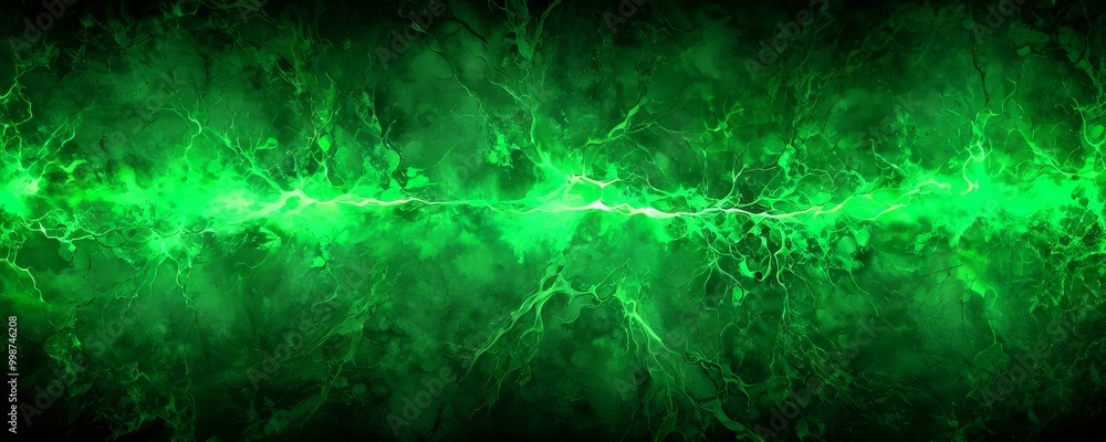 Poster a striking green background with a dynamic, swirling pattern of lightning bolts, creating a sense of energy and movement