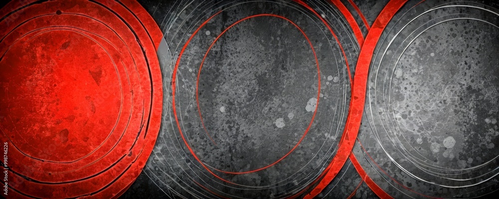 Leinwandbilder three concentric circles of varying sizes, with the largest circle in the center and the smallest circles on either side The largest circle is red, the middle circle is