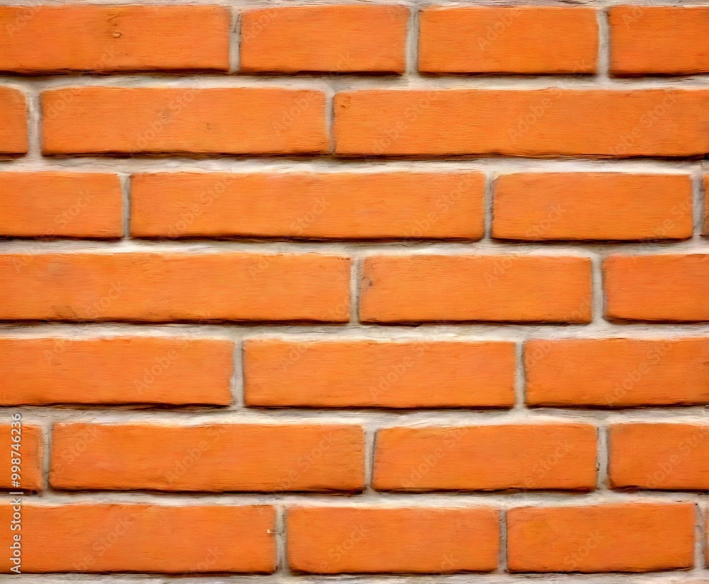 Poster a close-up view brick wall, with the bricks arranged in a horizontal pattern The bricks are a light brown color, and the mortar between them is white, creating a