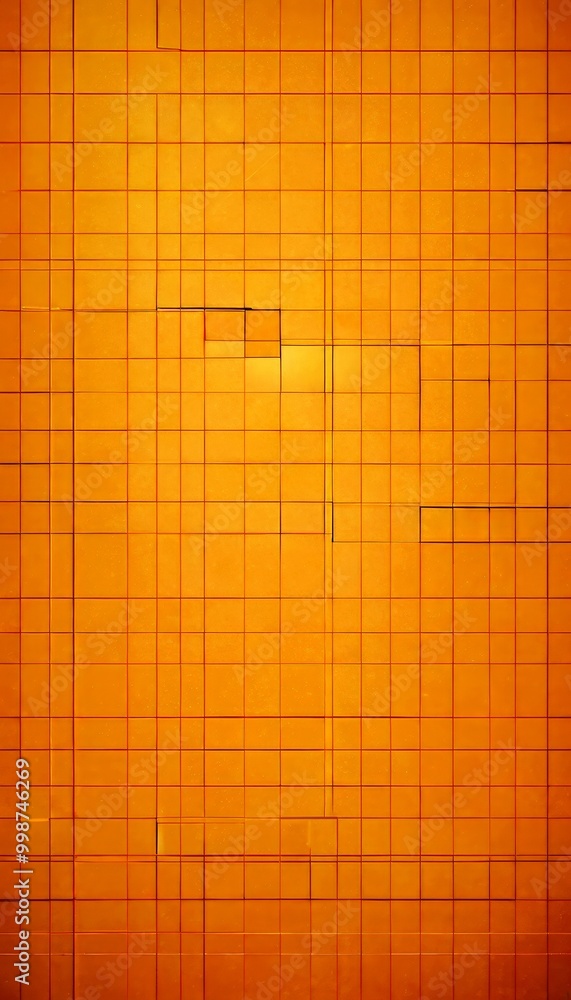 Poster a grid-like pattern of orange squares, with some squares appearing to be slightly darker than others, creating a sense of depth and texture