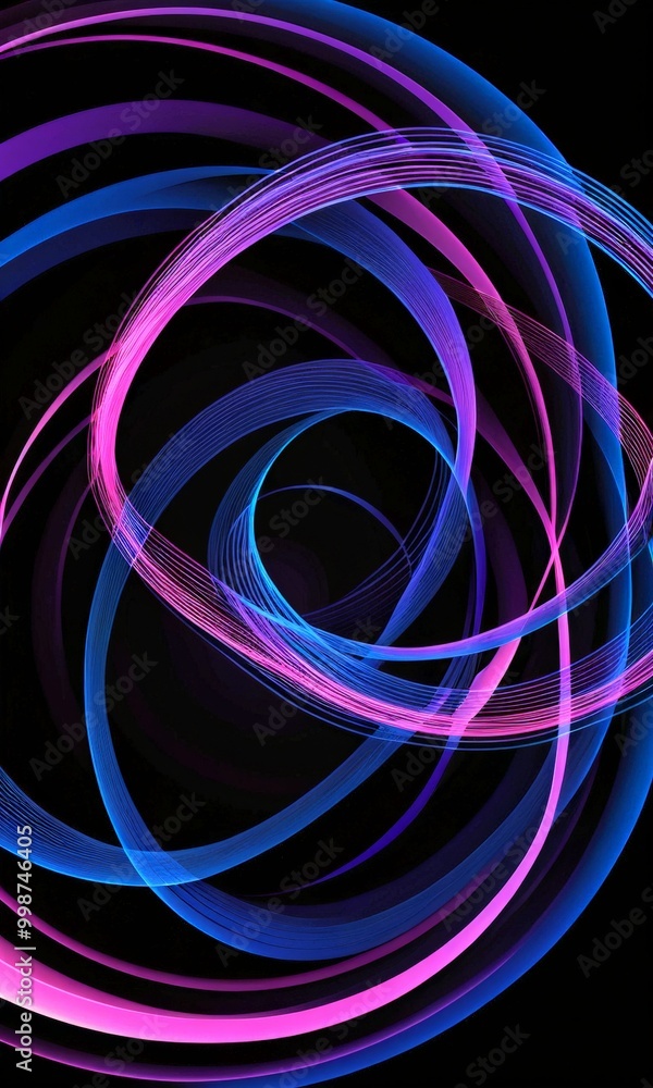 Poster a swirling pattern of blue and pink lines against a black background, creating a visually striking a