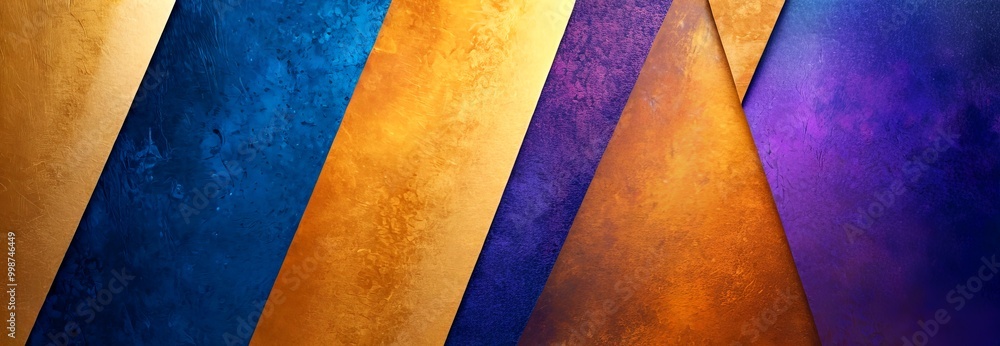 Aufkleber a vibrant abstract composition of overlapping diagonal lines in various shades of blue, gold, and pu