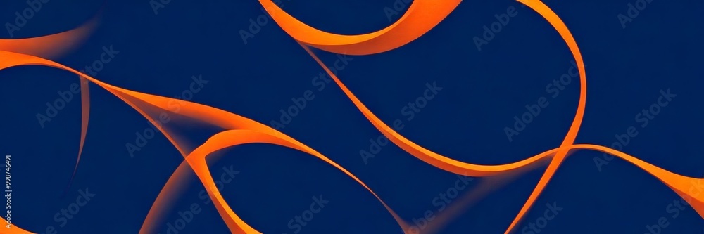 Poster a dark blue background with a repeating pattern of orange and white curved lines, creating a sense of movement and dynamism