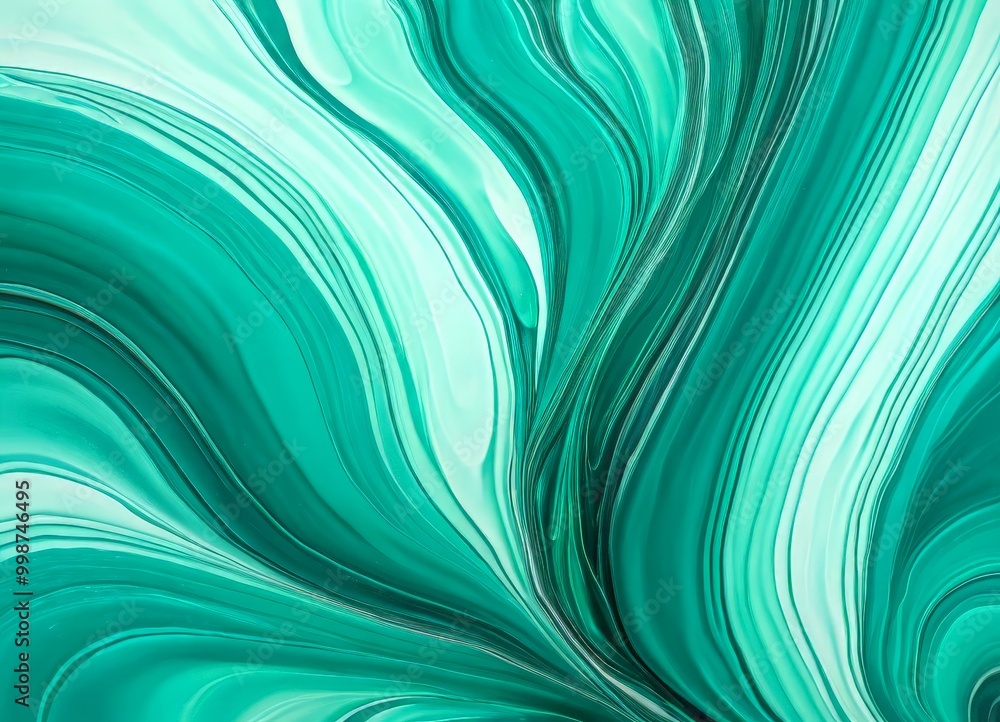 Poster a vibrant abstract pattern composed of swirling, fluid lines in shades of green and blue, creating a sense of movement and dynamism.