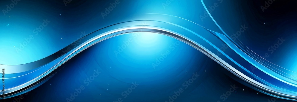 Poster a gradient background with blue and black tones, creating a sense of depth and movement The curved lines and shapes add a dynamic element to the composition